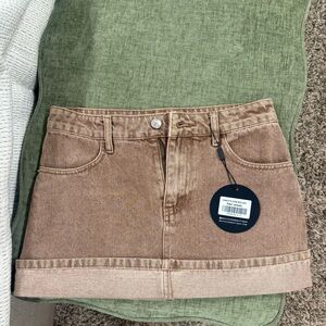 White Fox Boutique Brown Two-Tone Denim Mini Skirt